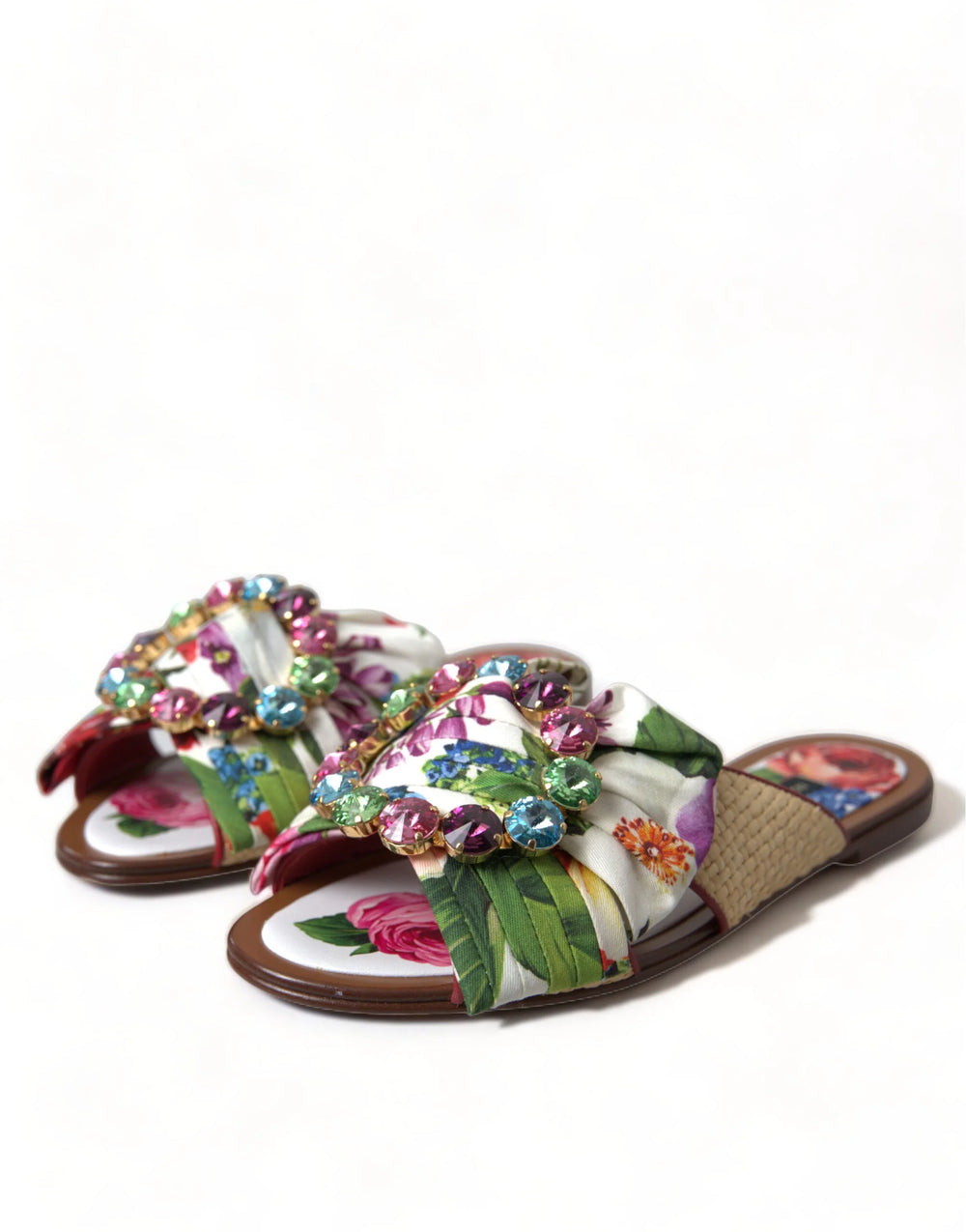 Dolce & Gabbana Multicolor Floral Flats Crystal Sandals Shoes - EU35/US4.5