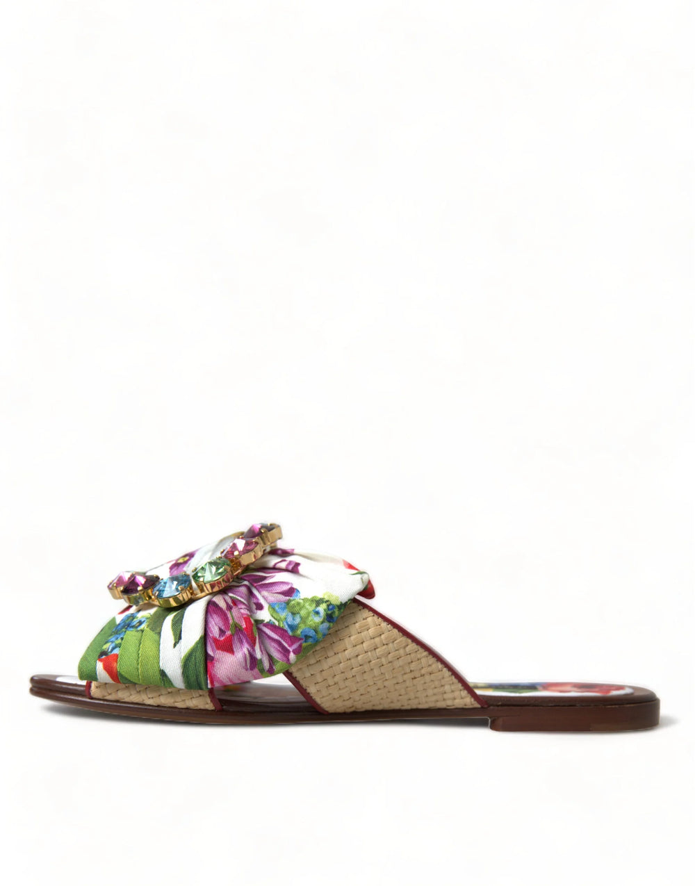 Dolce & Gabbana Multicolor Floral Flats Crystal Sandals Shoes - EU35/US4.5