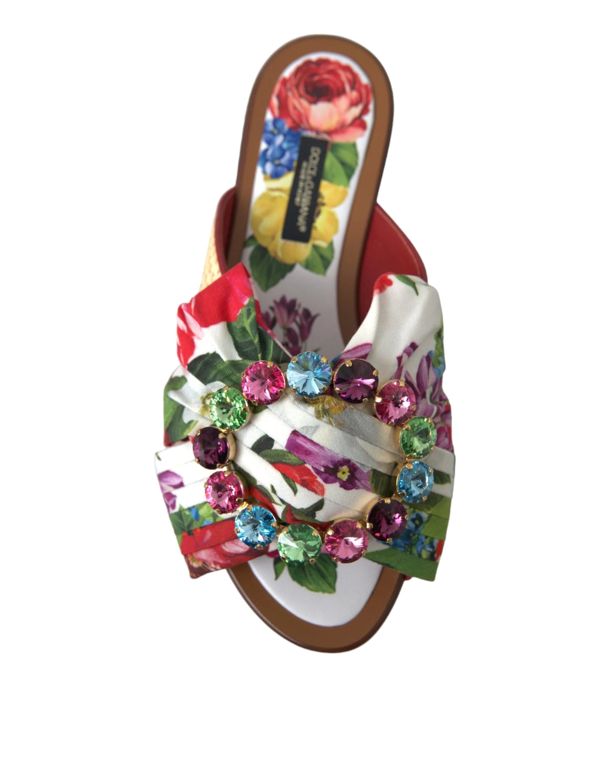 Dolce & Gabbana Multicolor Floral Flats Crystal Sandals Shoes - EU35/US4.5