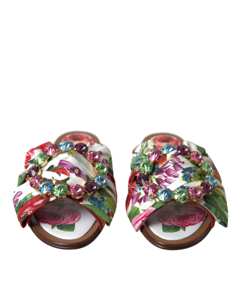 Dolce & Gabbana Multicolor Floral Flats Crystal Sandals Shoes - EU35/US4.5