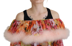 Dolce & Gabbana Multicolor Floral Fur Shearling Blouse Top - IT40|S - Blouses
