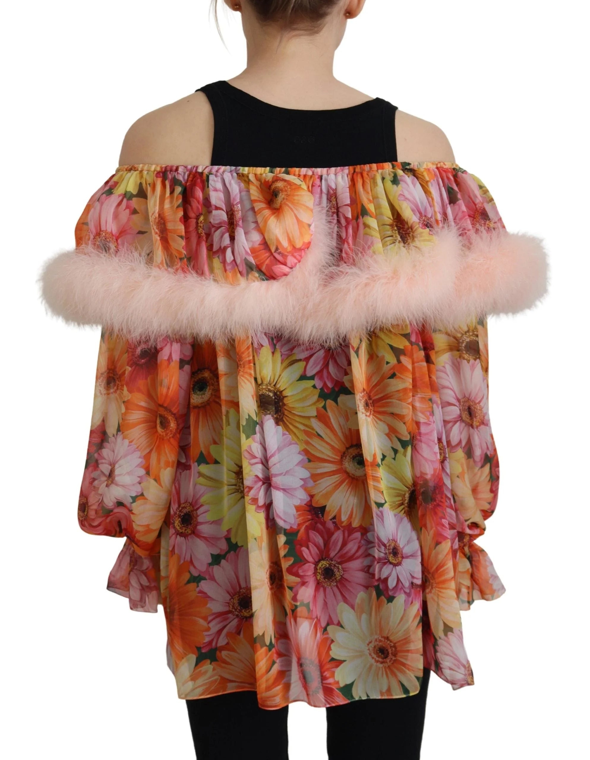 Dolce & Gabbana Multicolor Floral Fur Shearling Blouse Top - IT40|S - Blouses