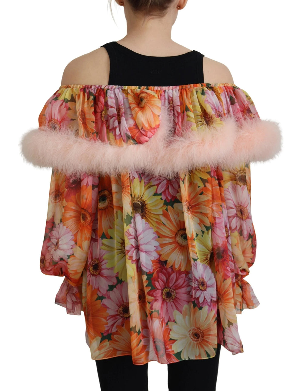 Dolce & Gabbana Multicolor Floral Fur Shearling Blouse Top - IT40|S - Blouses