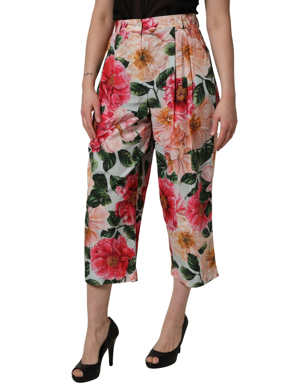 Dolce & Gabbana Multicolor Floral High Waist Cropped Pants - IT44 | L