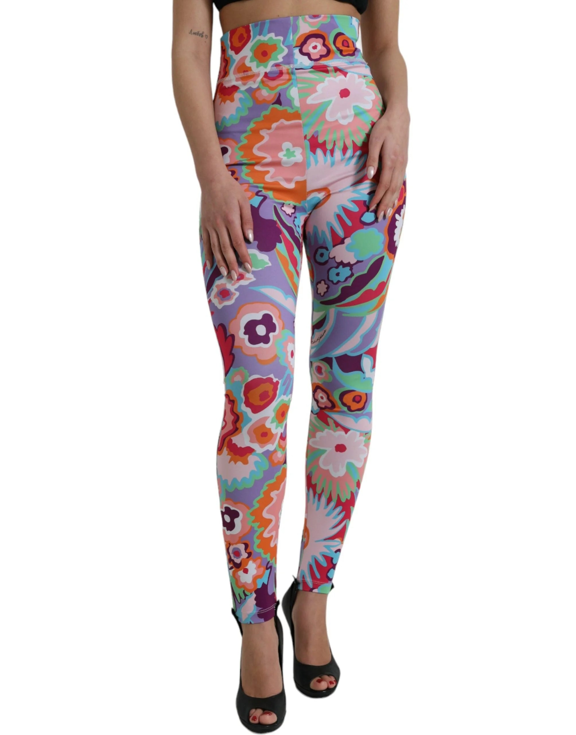 Dolce & Gabbana Multicolor Floral High Waist Leggings Pants - IT40|S - Leggings