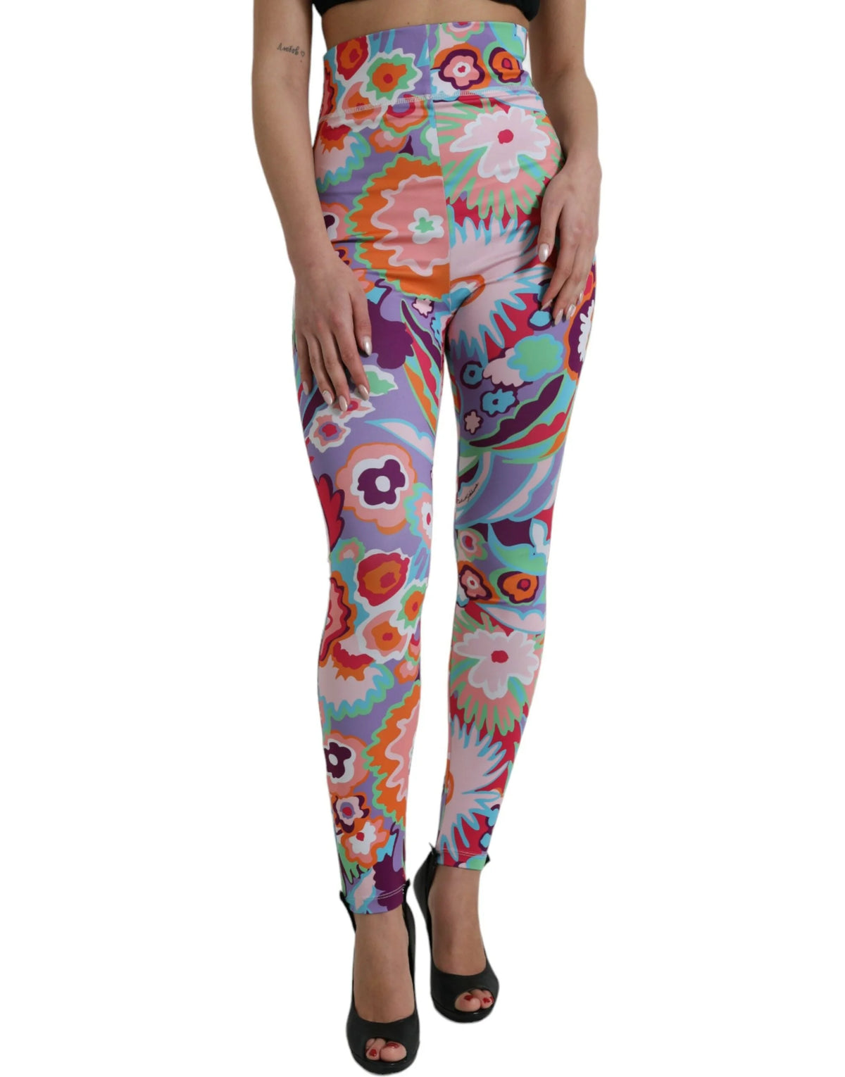 Dolce & Gabbana Multicolor Floral High Waist Leggings Pants - IT40|S - Leggings