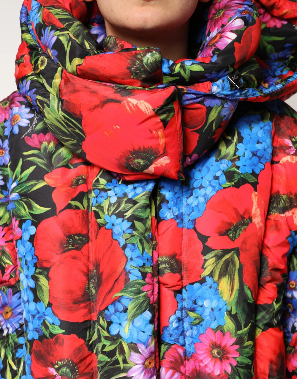 Dolce & Gabbana Multicolor Floral Hooded Puffer Coat Jacket - IT44 | L - Puffer Jackets