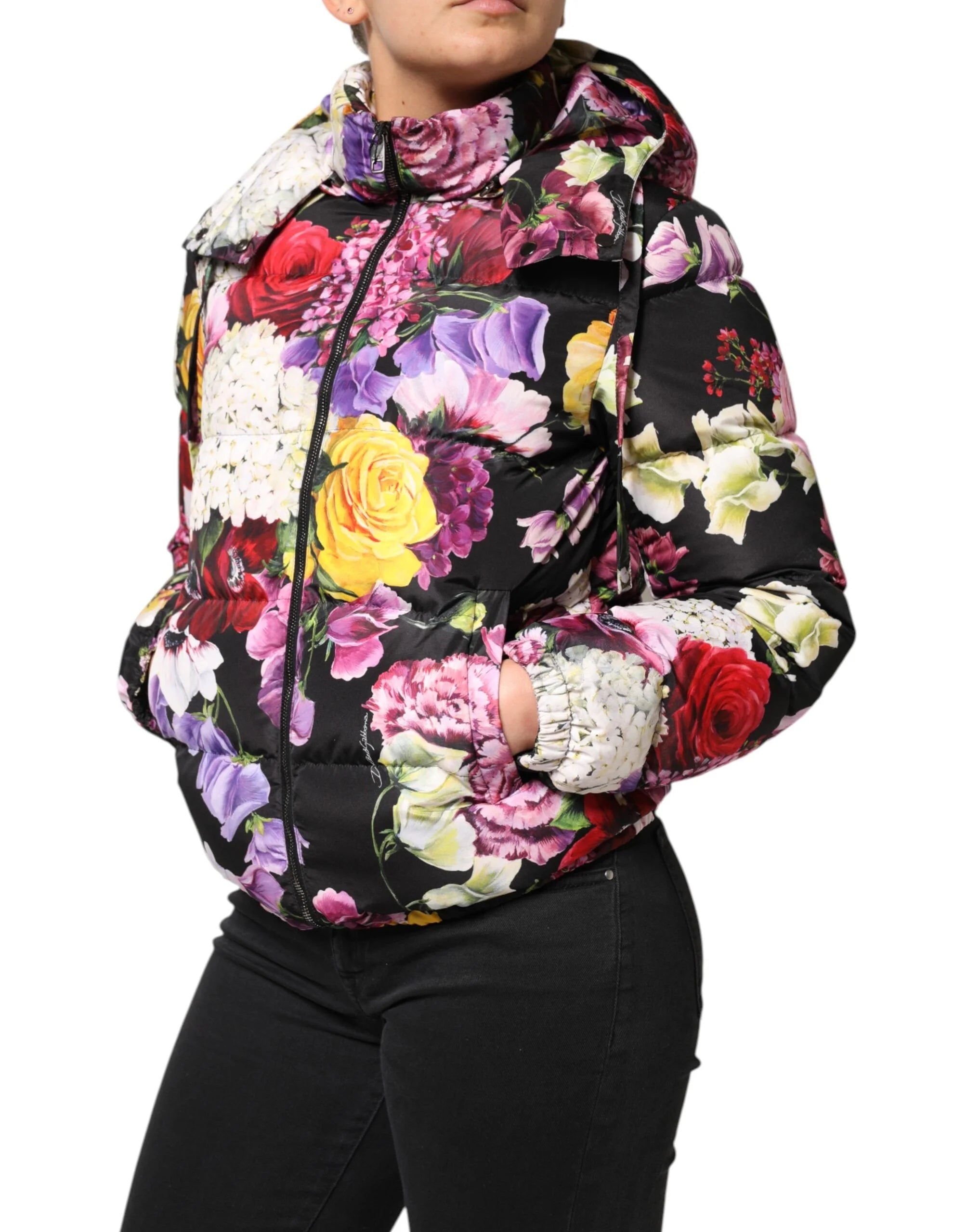 Dolce & Gabbana Multicolor Floral Hooded Puffer Quilted Jacket - IT40|S - Puffer Jackets