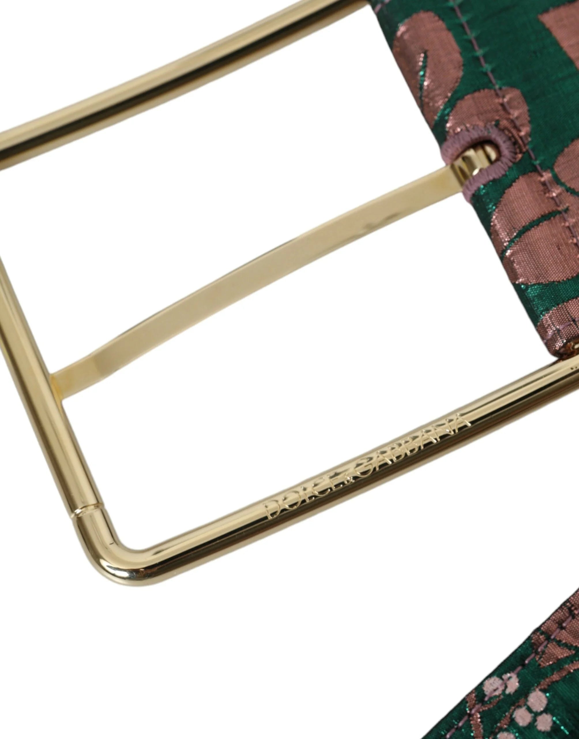 Dolce & Gabbana Multicolor Floral Jacquard Lurex Gold Buckle Belt - Belts