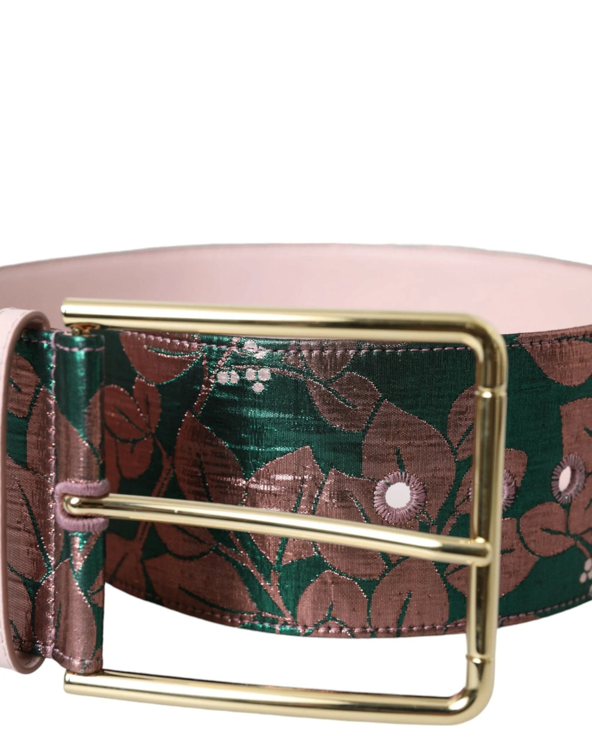 Dolce & Gabbana Multicolor Floral Jacquard Lurex Gold Buckle Belt - Belts