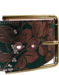 Dolce & Gabbana Multicolor Floral Jacquard Lurex Gold Buckle Belt - Belts