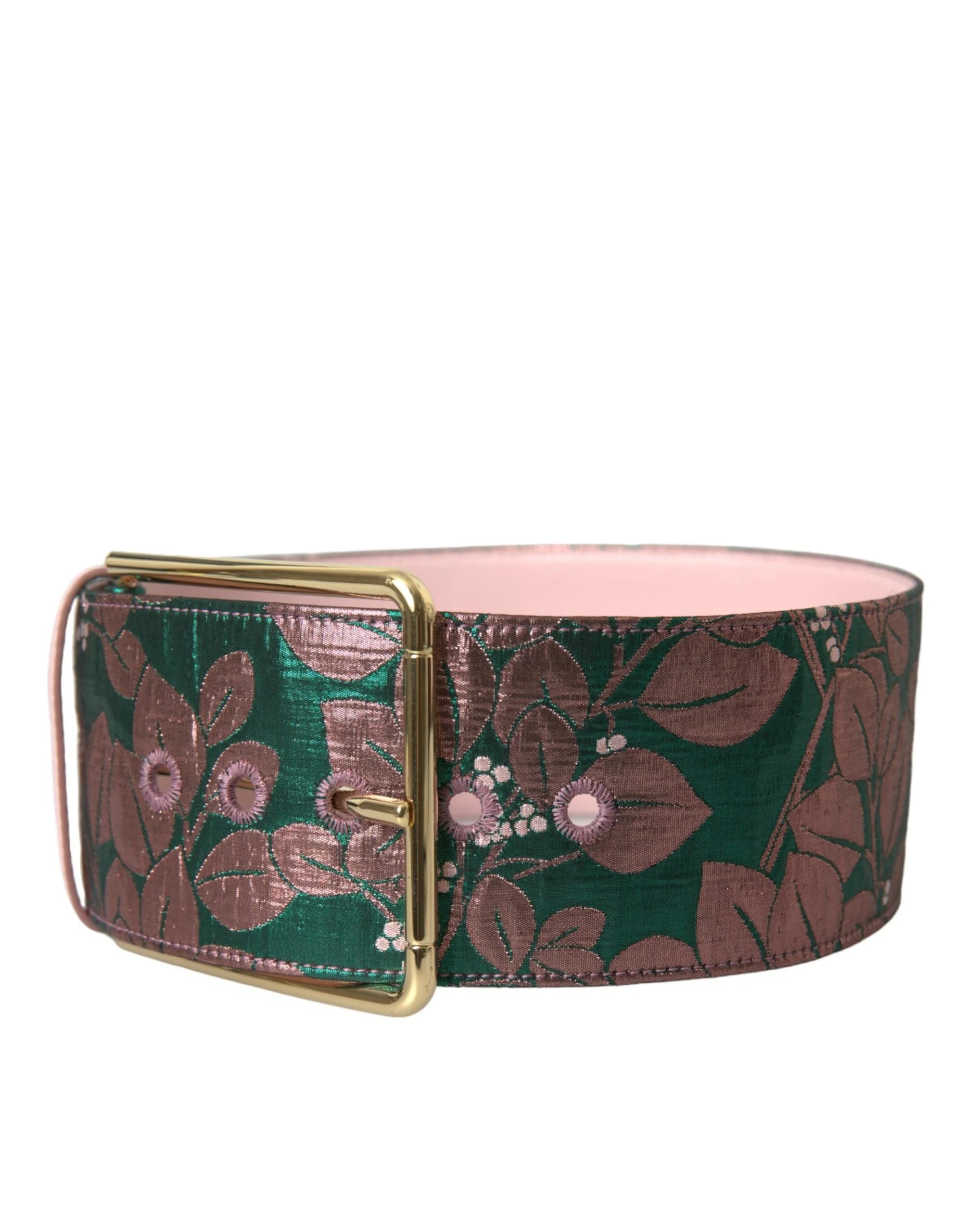 Dolce & Gabbana Multicolor Floral Jacquard Lurex Gold Buckle Belt - Belts