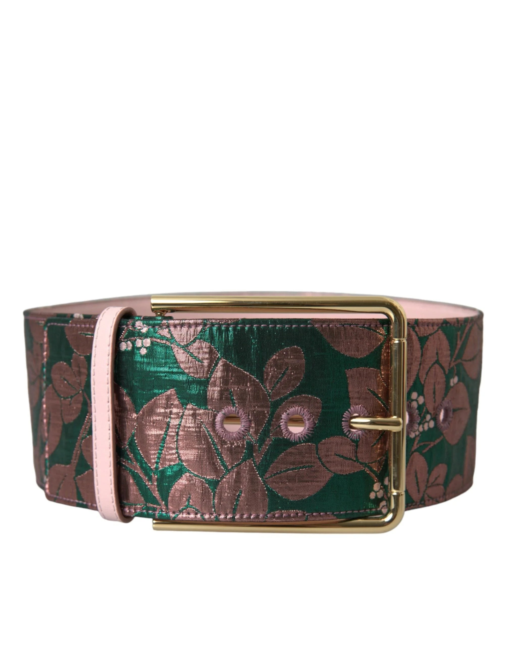 Dolce & Gabbana Multicolor Floral Jacquard Lurex Gold Buckle Belt - Belts