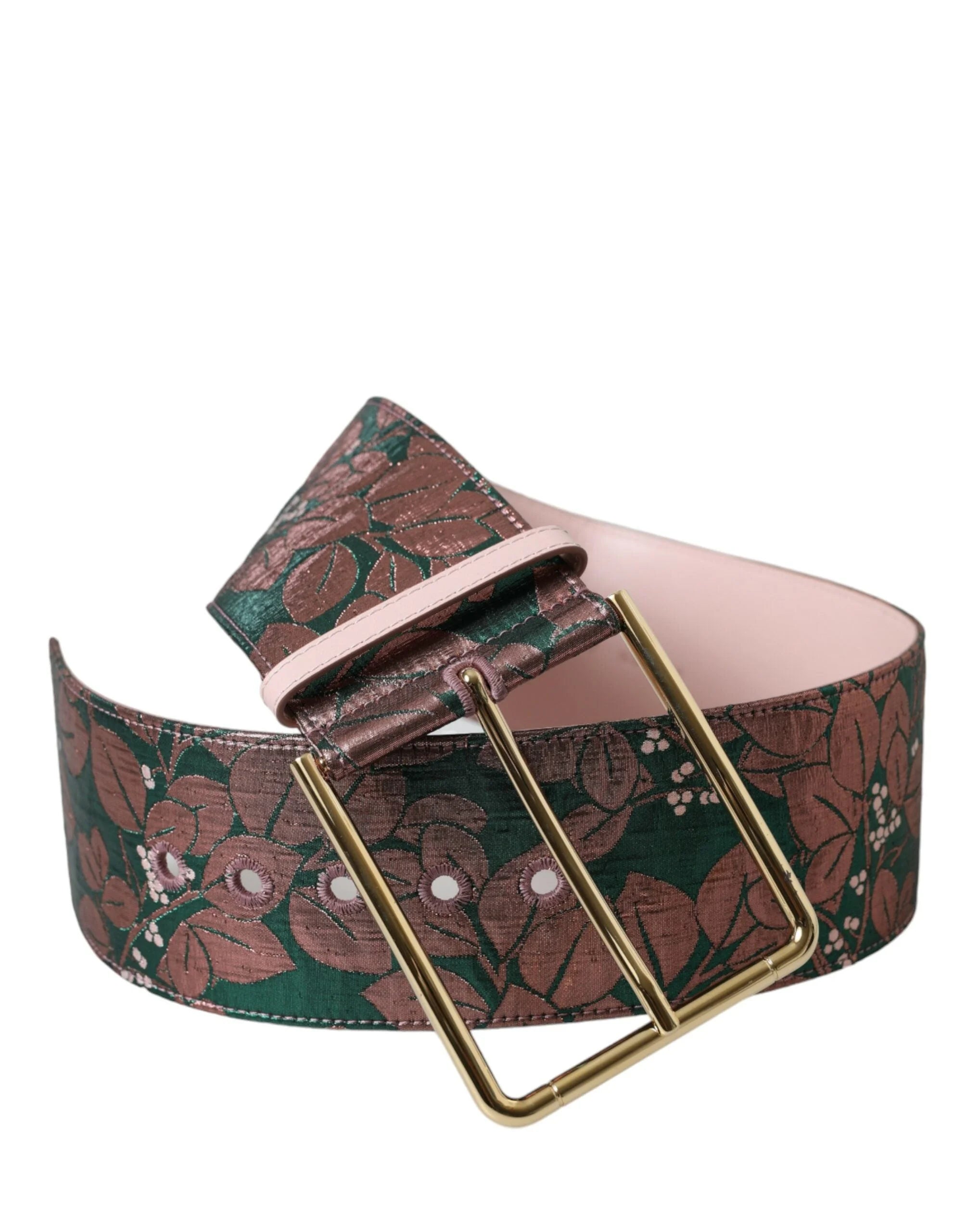 Dolce & Gabbana Multicolor Floral Jacquard Lurex Gold Buckle Belt - Belts