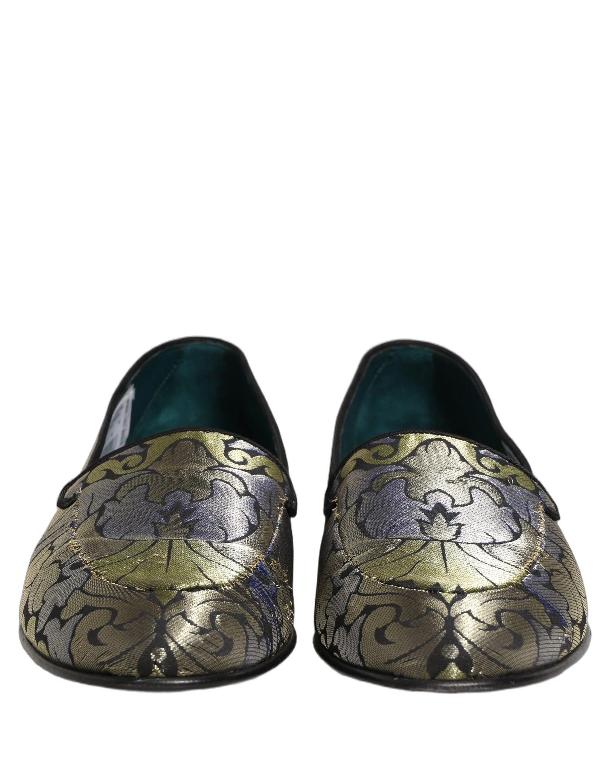 Perfil lateral dos mocassins de jacquard floral Dolce & Gabbana, mostrando a silhueta elegante e o salto baixo.