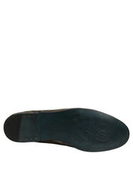 Mocassins masculinos Dolce & Gabbana em jacquard floral multicolorido com detalhes em couro, vista frontal do estúdio.