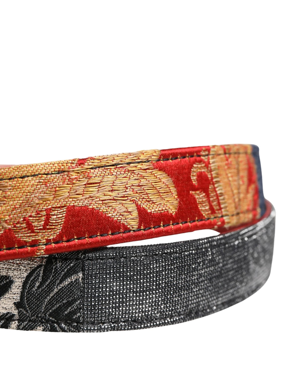 Dolce & Gabbana Multicolor Floral Jacquard Metal Buckle Belt - 95 cm / 38 Inches