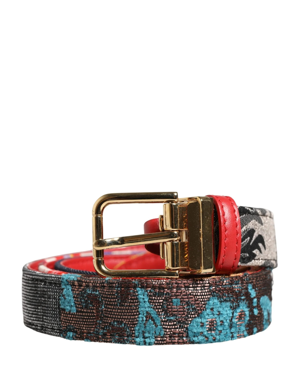 Dolce & Gabbana Multicolor Floral Jacquard Metal Buckle Belt - 95 cm / 38 Inches