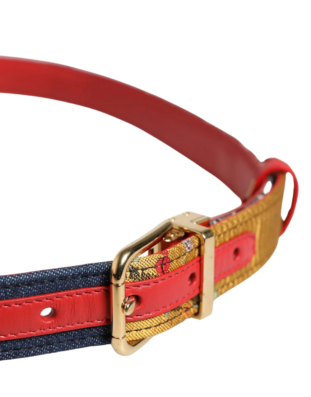 Dolce & Gabbana Multicolor Floral Jacquard Metal Buckle Belt - 95 cm / 38 Inches