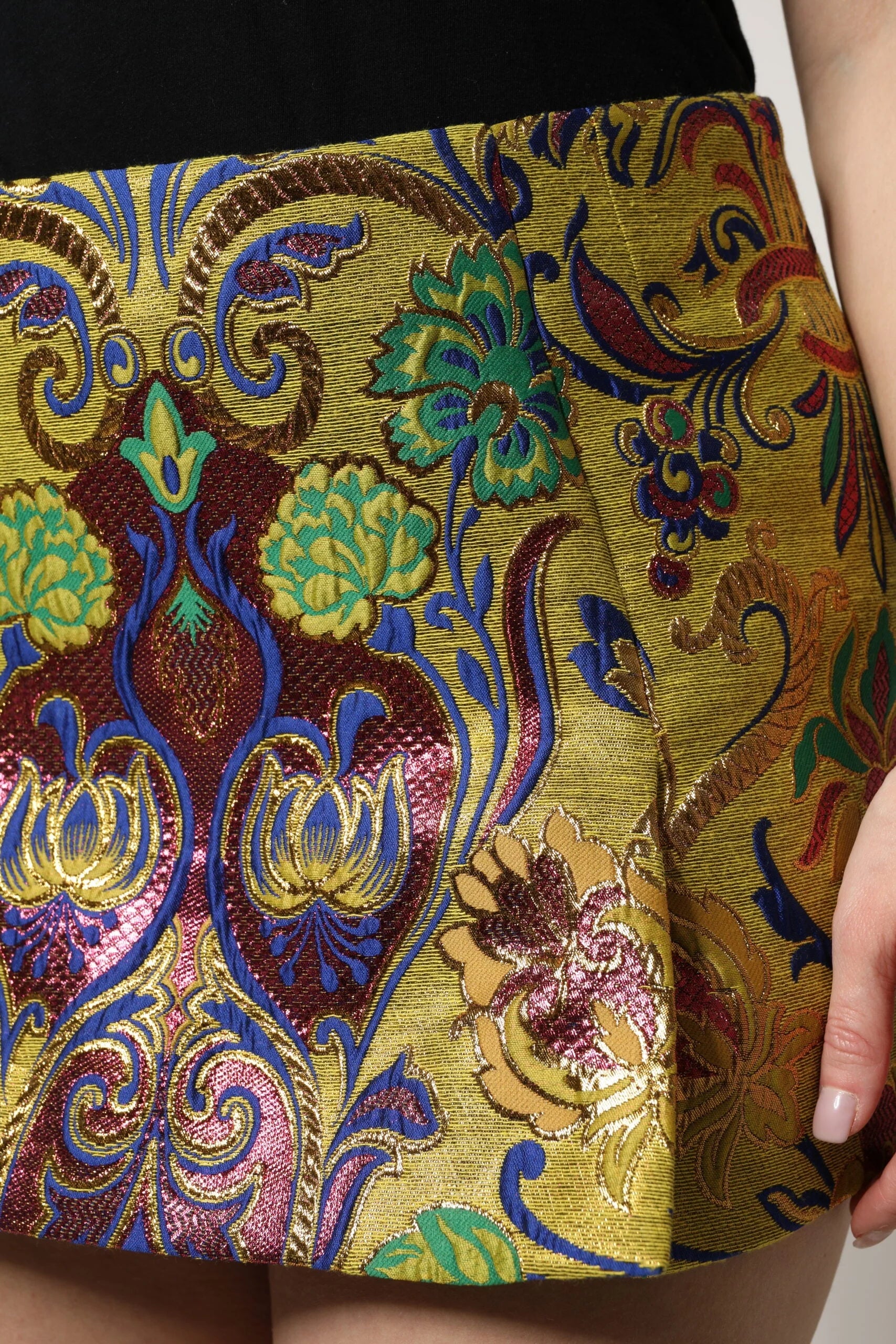 Dolce & Gabbana Multicolor Floral Jacquard Mid Waist Mini Skirt - Skirts