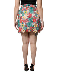 Dolce & Gabbana Multicolor Floral Lace High Waist Mini Skirt - Skirts