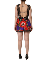 Dolce & Gabbana Färgstark blommönstrad spetsklänning med korta ärmar och mini-längd - IT40|S