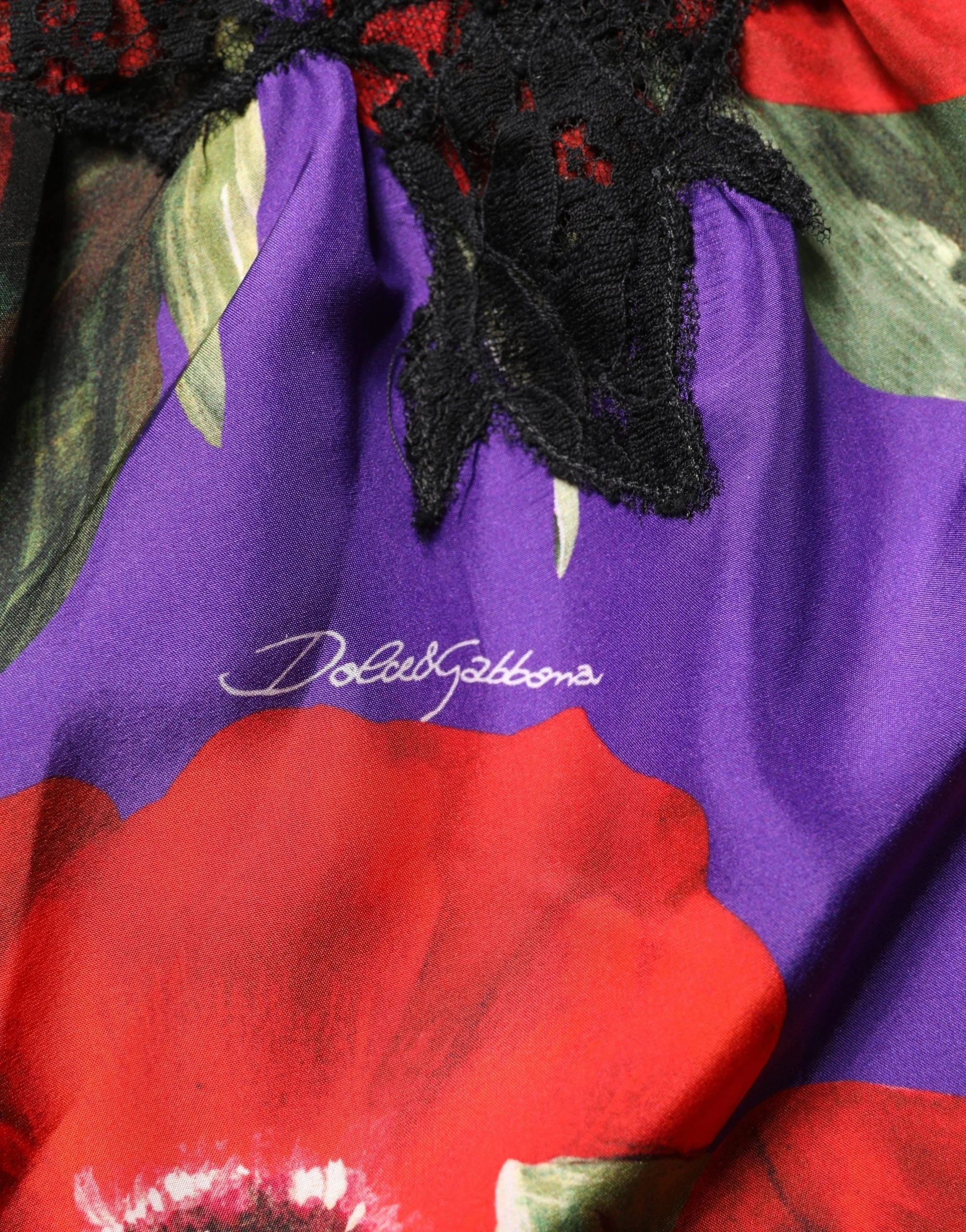 Dolce & Gabbana Färgstark blommönstrad spetsklänning med korta ärmar och mini-längd - IT40|S