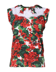 Dolce & Gabbana Multicolor Floral Lace Sleeveless Tank Top - Tank Tops