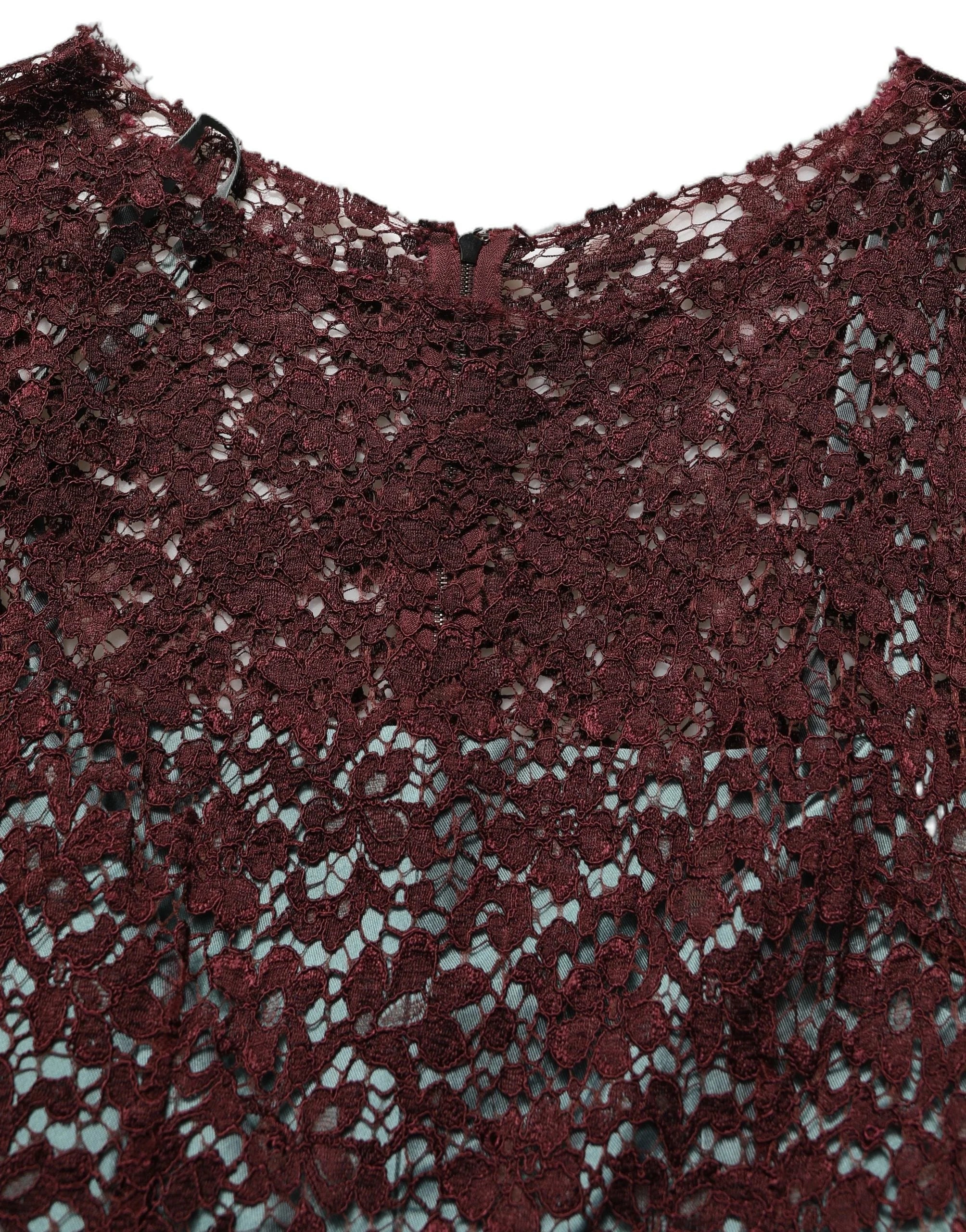 Dolce & Gabbana Multicolor Floral Lace Taffeta Pleated Midi Dress