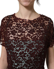 Dolce & Gabbana Multicolor Floral Lace Taffeta Pleated Midi Dress