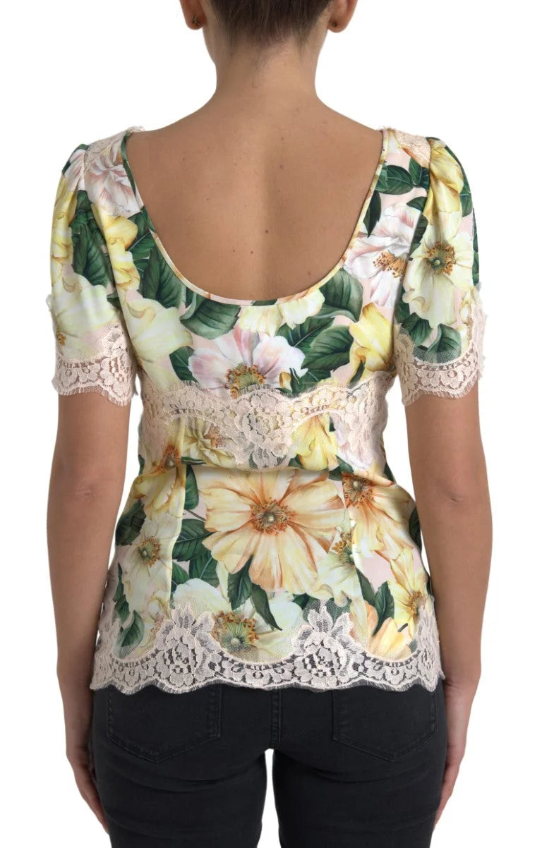 Dolce & Gabbana Multicolor Floral Lace V Neck Blouse - Blouses