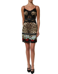 Dolce & Gabbana Multicolor Floral Leopard Silk Lace Trim Mini Dress - IT38 | XS