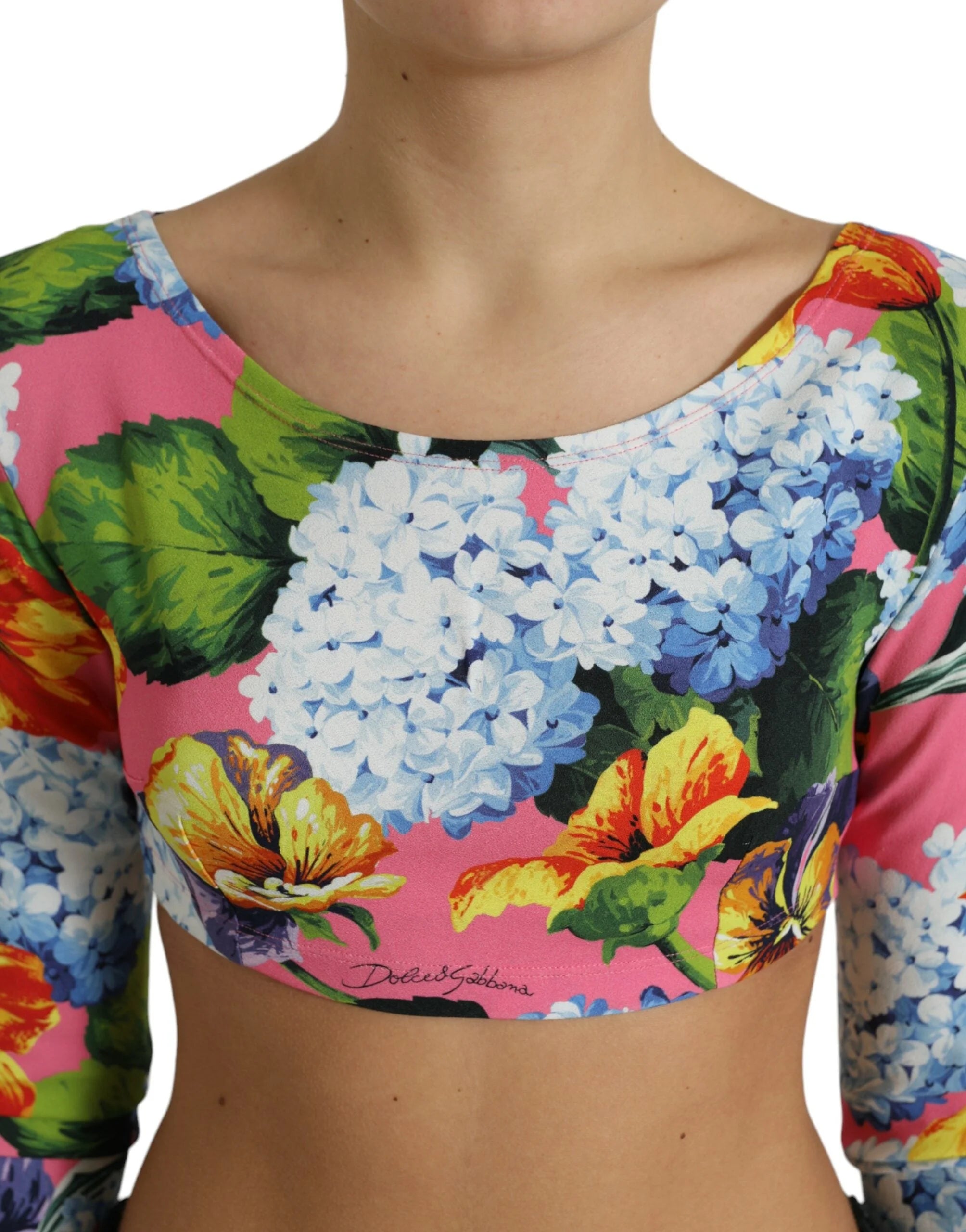 Dolce & Gabbana Multicolor Floral Long Sleeves Cropped Top - IT40|S - Blouses
