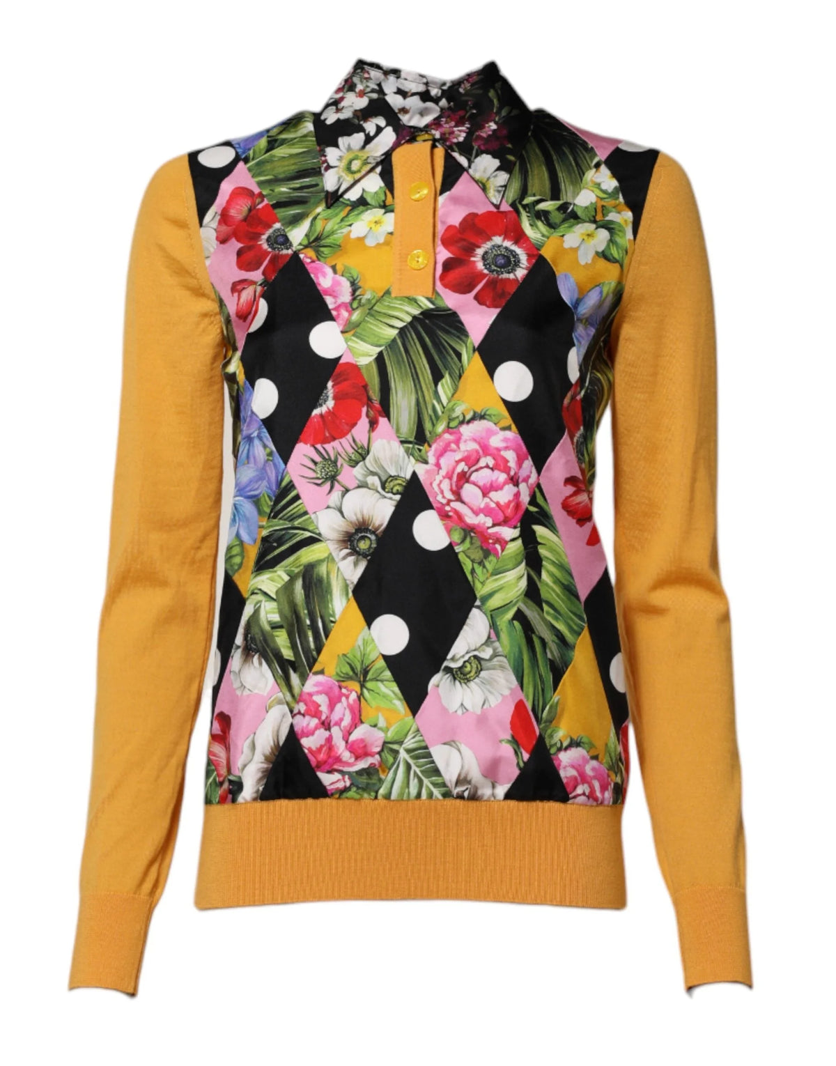 Dolce & Gabbana Multicolor Floral Long Sleeves Polo Top - IT36|XXS - Polos