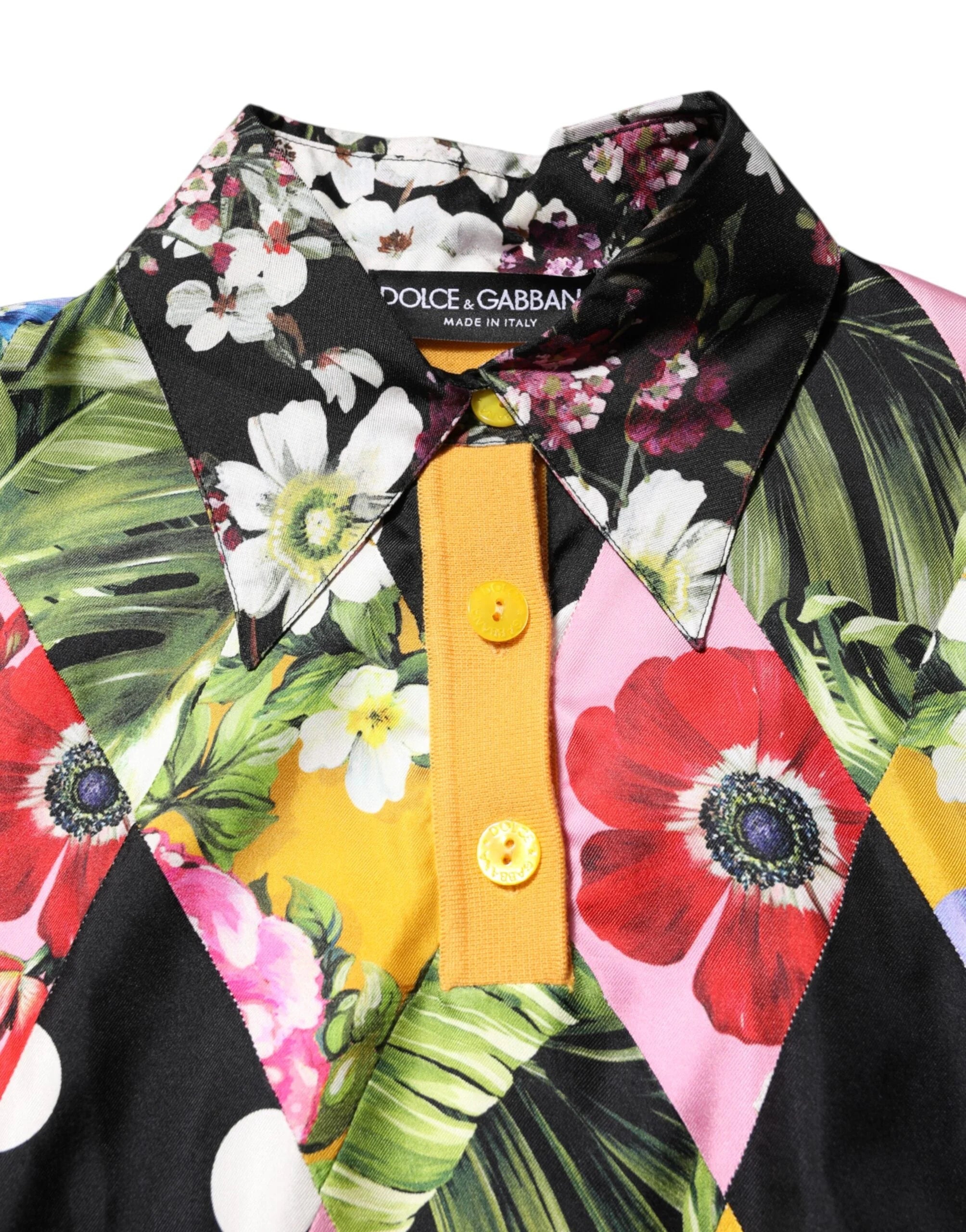 Dolce & Gabbana Multicolor Floral Long Sleeves Polo Top - IT36|XXS - Polos
