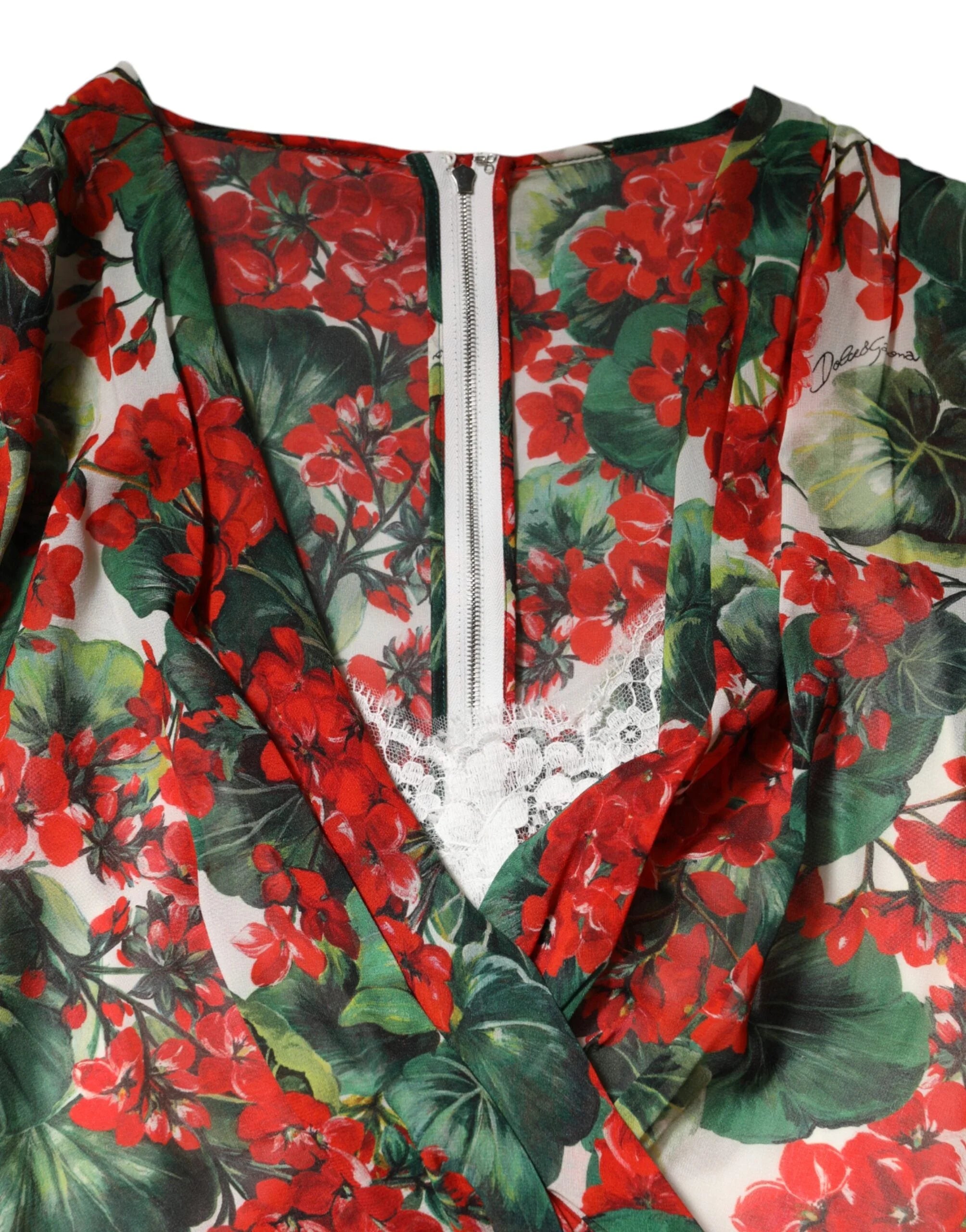 Dolce & Gabbana Multicolor Floral Long Sleeves V-neck Dress - IT46|XL - Dresses