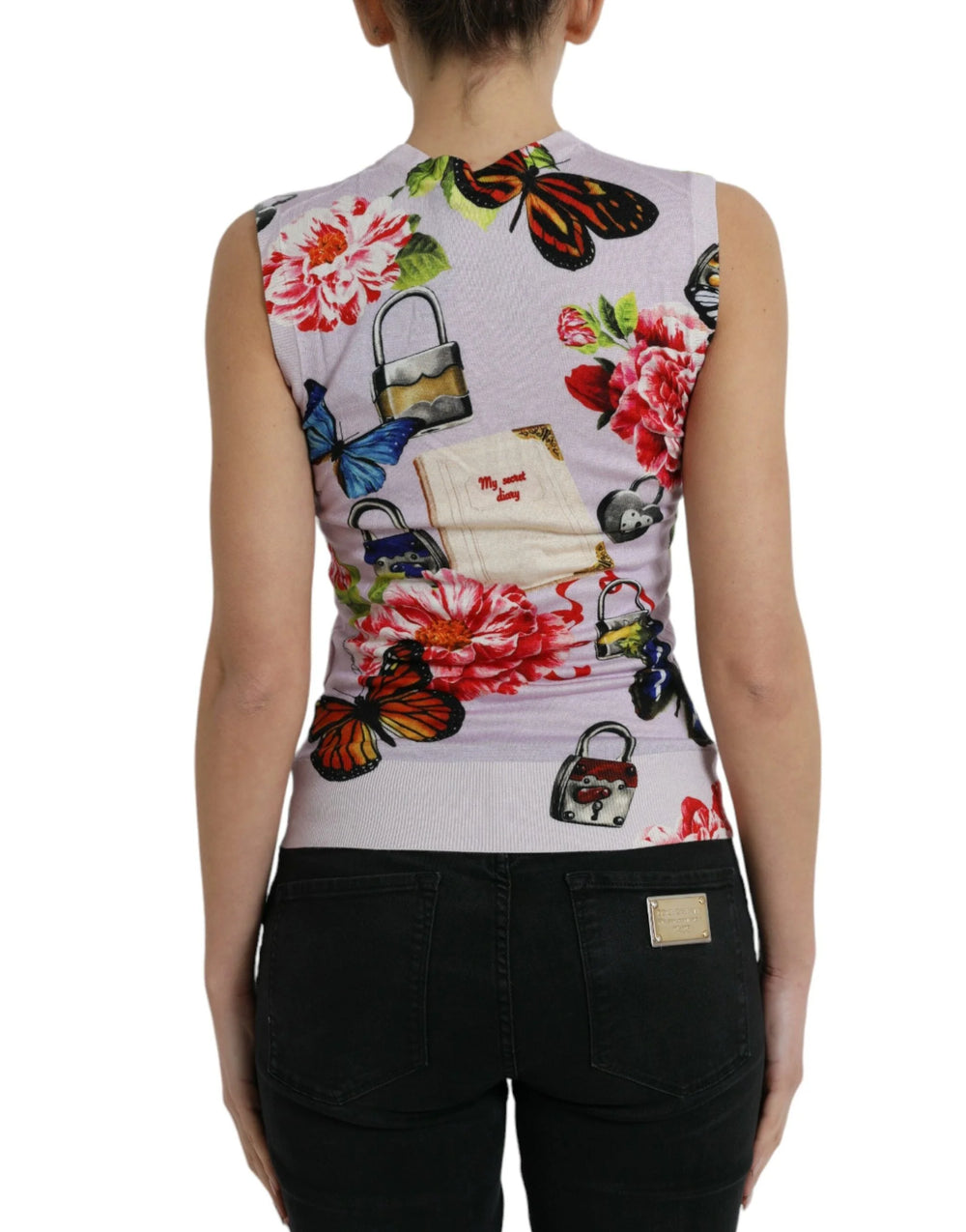 Dolce & Gabbana Multicolor Floral Padlock Butterfly Tank Top - IT38 | XS - Tank Tops