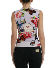 Dolce & Gabbana Multicolor Floral Padlock Butterfly Tank Top - IT38 | XS - Tank Tops