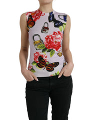 Dolce & Gabbana Multicolor Floral Padlock Butterfly Tank Top - IT38 | XS - Tank Tops