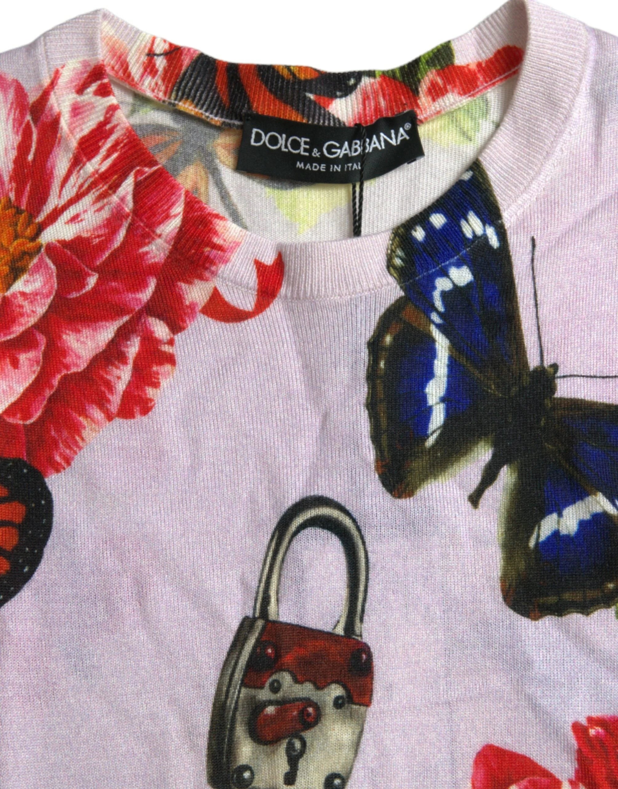 Dolce & Gabbana Multicolor Floral Padlock Butterfly Tank Top - IT38 | XS - Tank Tops