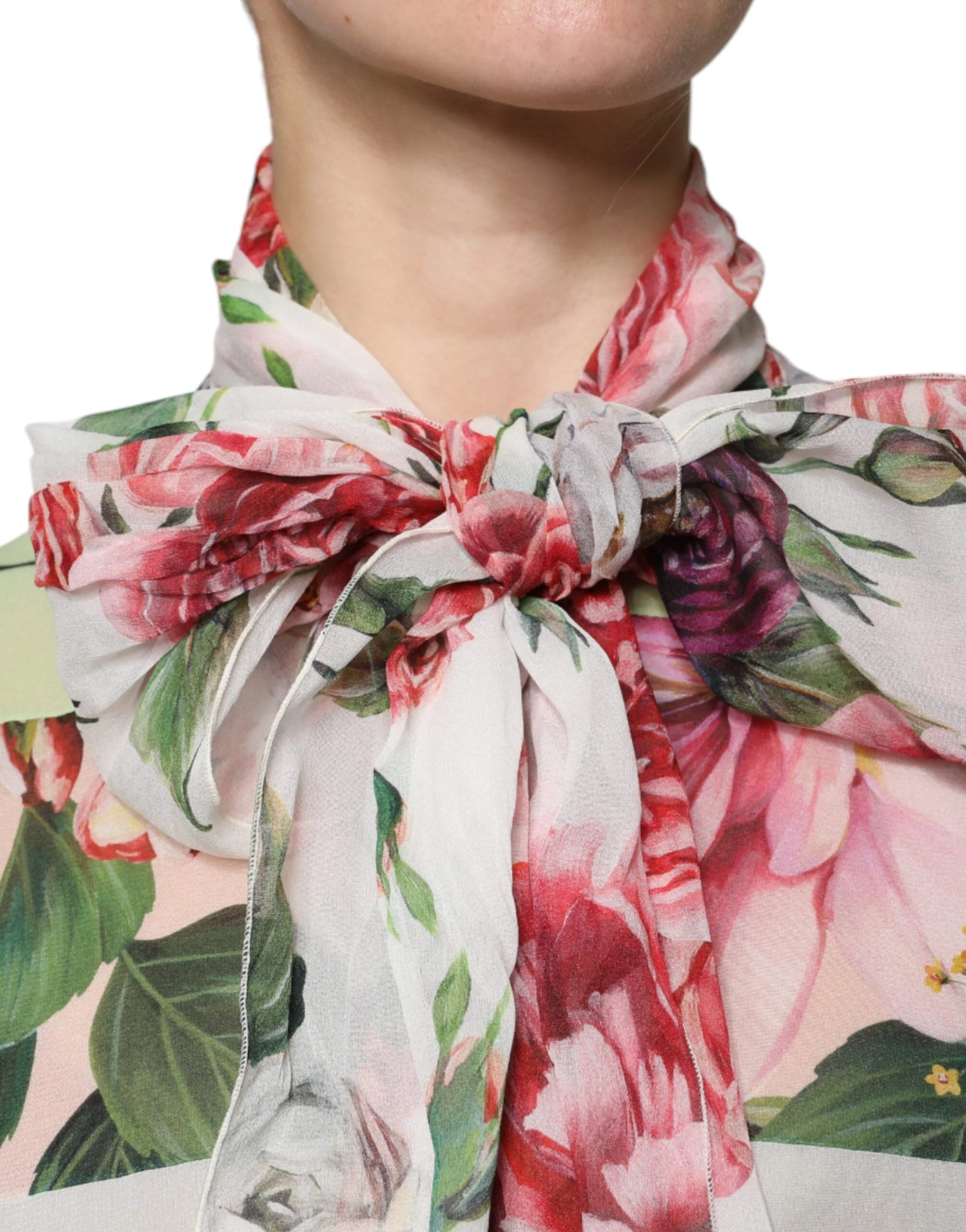 Dolce & Gabbana Multicolor Floral Patchwork Ascot Collar Top - IT38 | XS