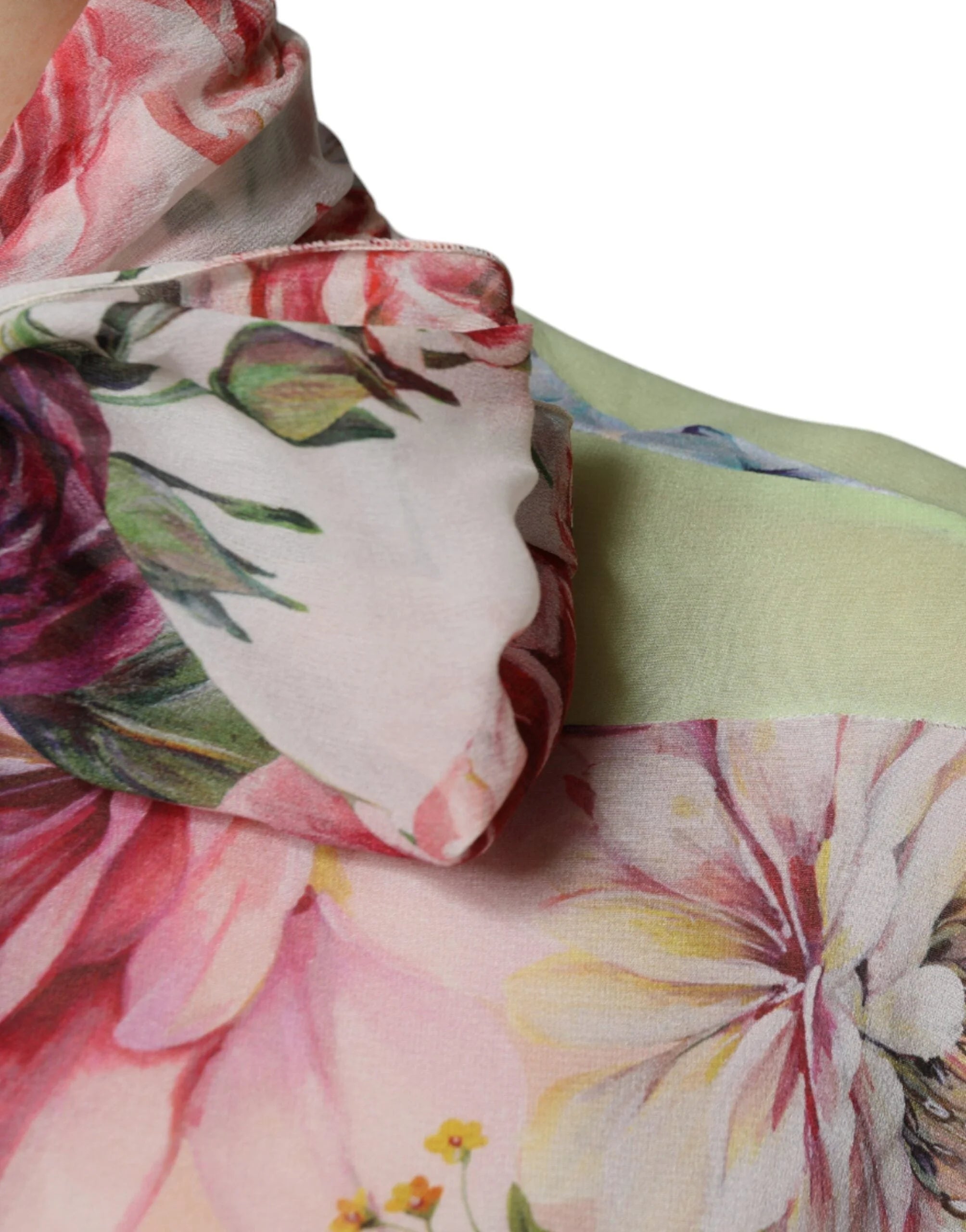 Dolce & Gabbana Multicolor Floral Patchwork Ascot Collar Top - IT38 | XS
