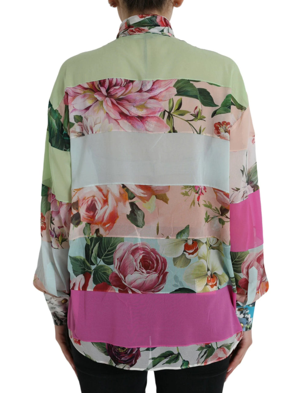 Dolce & Gabbana Multicolor Floral Patchwork Ascot Collar Top - IT40|S - Blouses