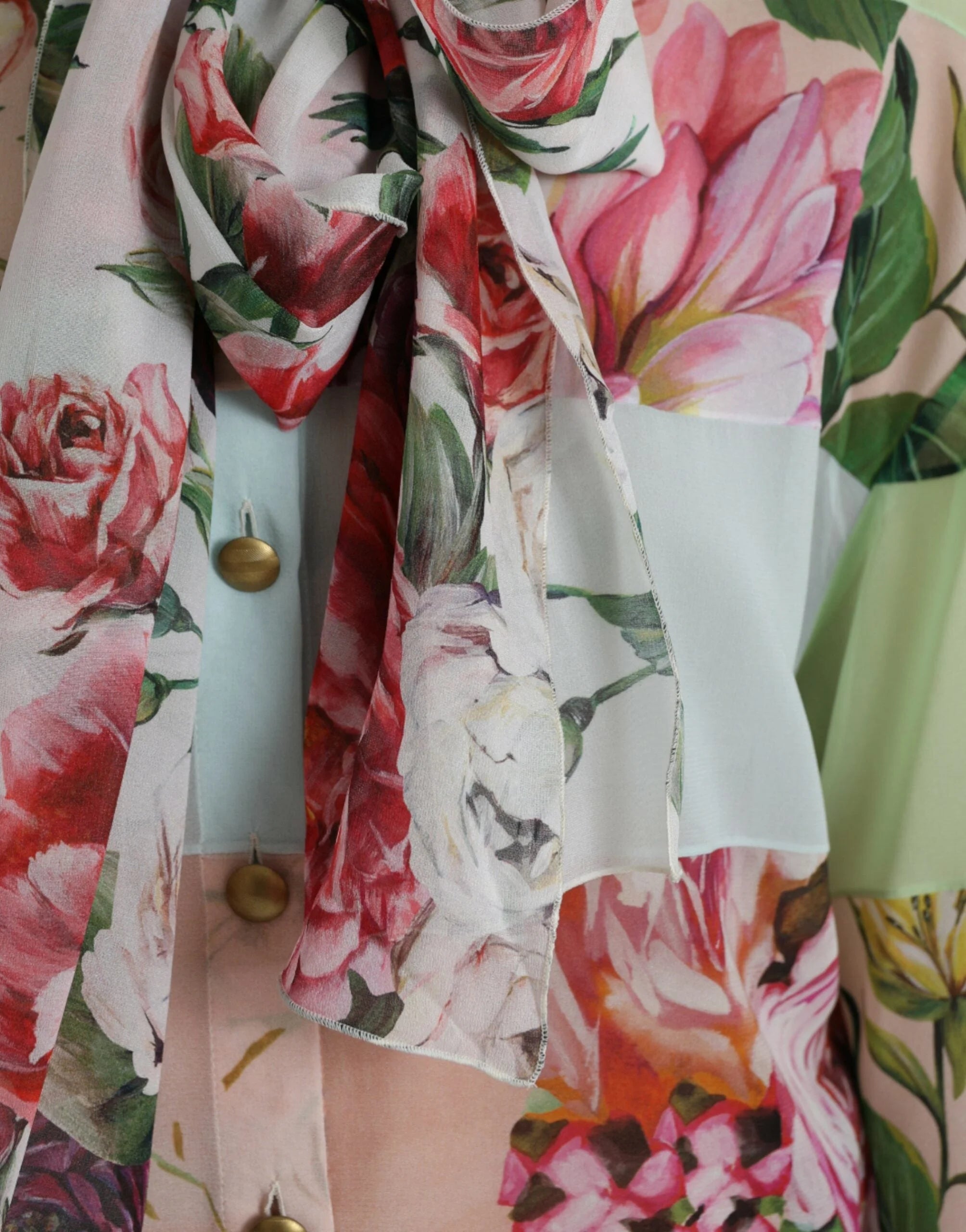 Dolce & Gabbana Multicolor Floral Patchwork Ascot Collar Top - IT40|S - Blouses