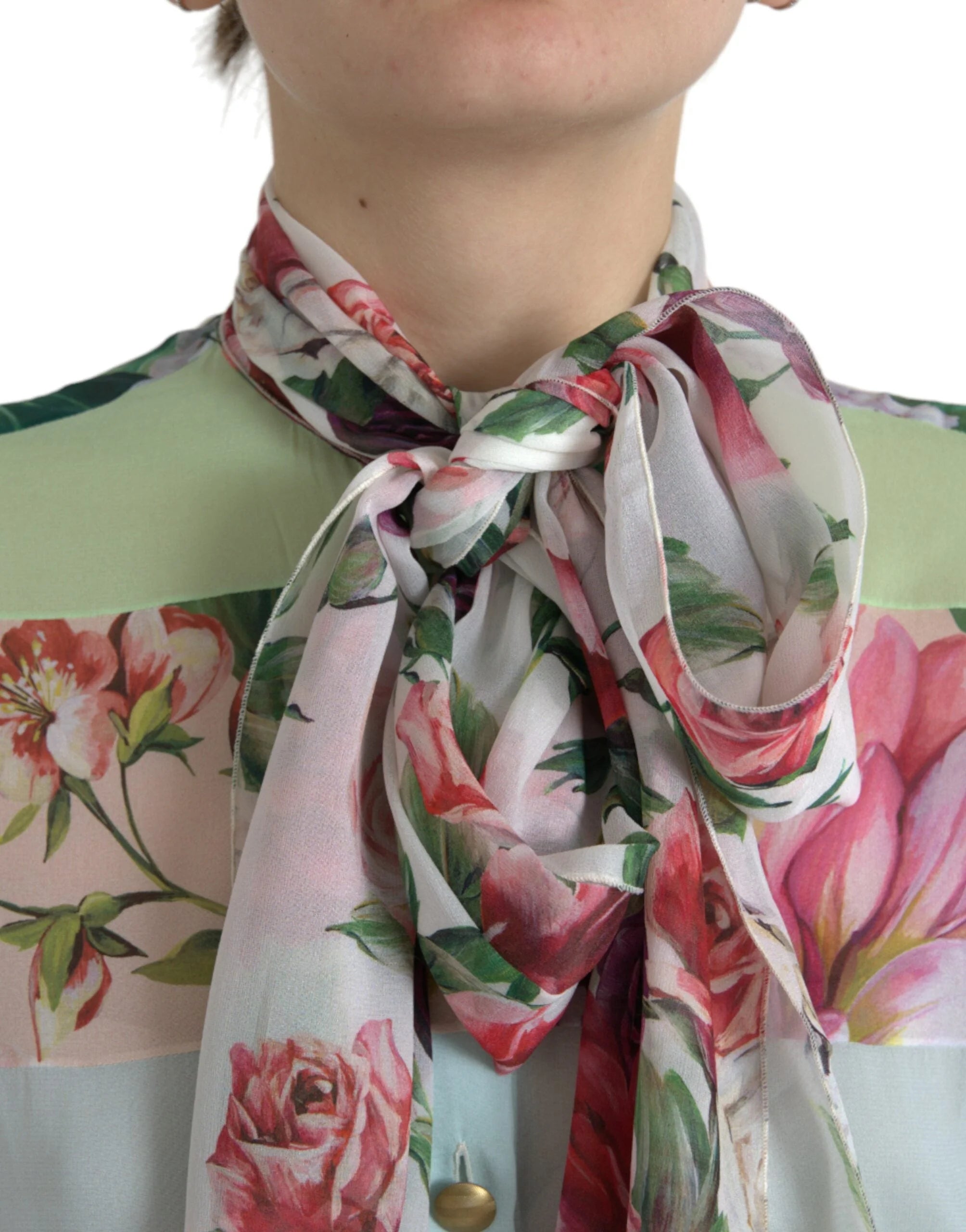 Dolce & Gabbana Multicolor Floral Patchwork Ascot Collar Top - IT40|S - Blouses