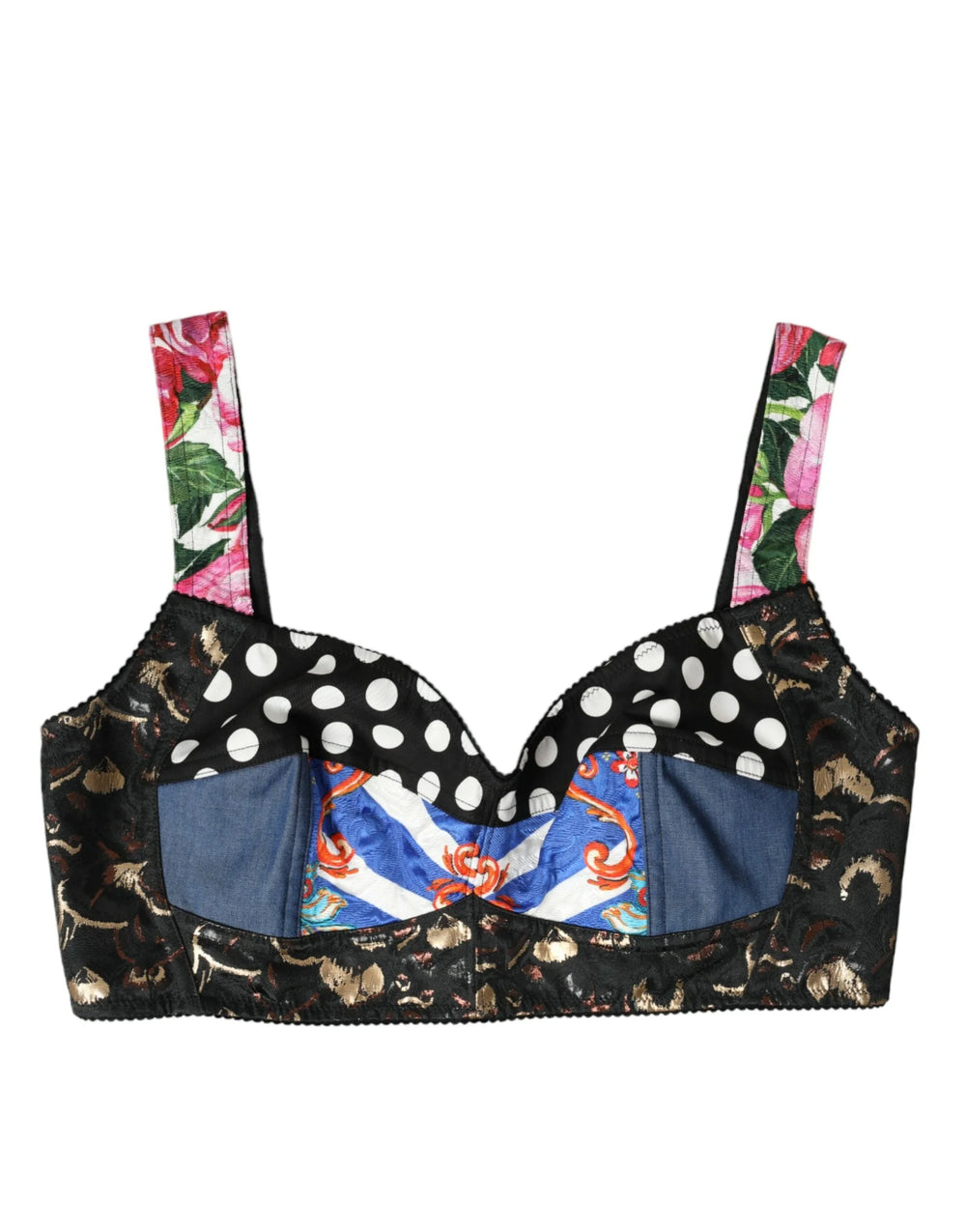 Dolce & Gabbana Multicolor Floral Patchwork Bustier Crop Top - IT46|XL - Crop Tops