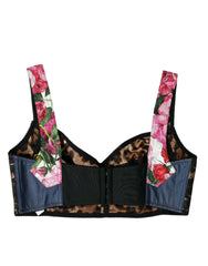 Dolce & Gabbana Multicolor Floral Patchwork Bustier Crop Top - IT46|XL - Crop Tops