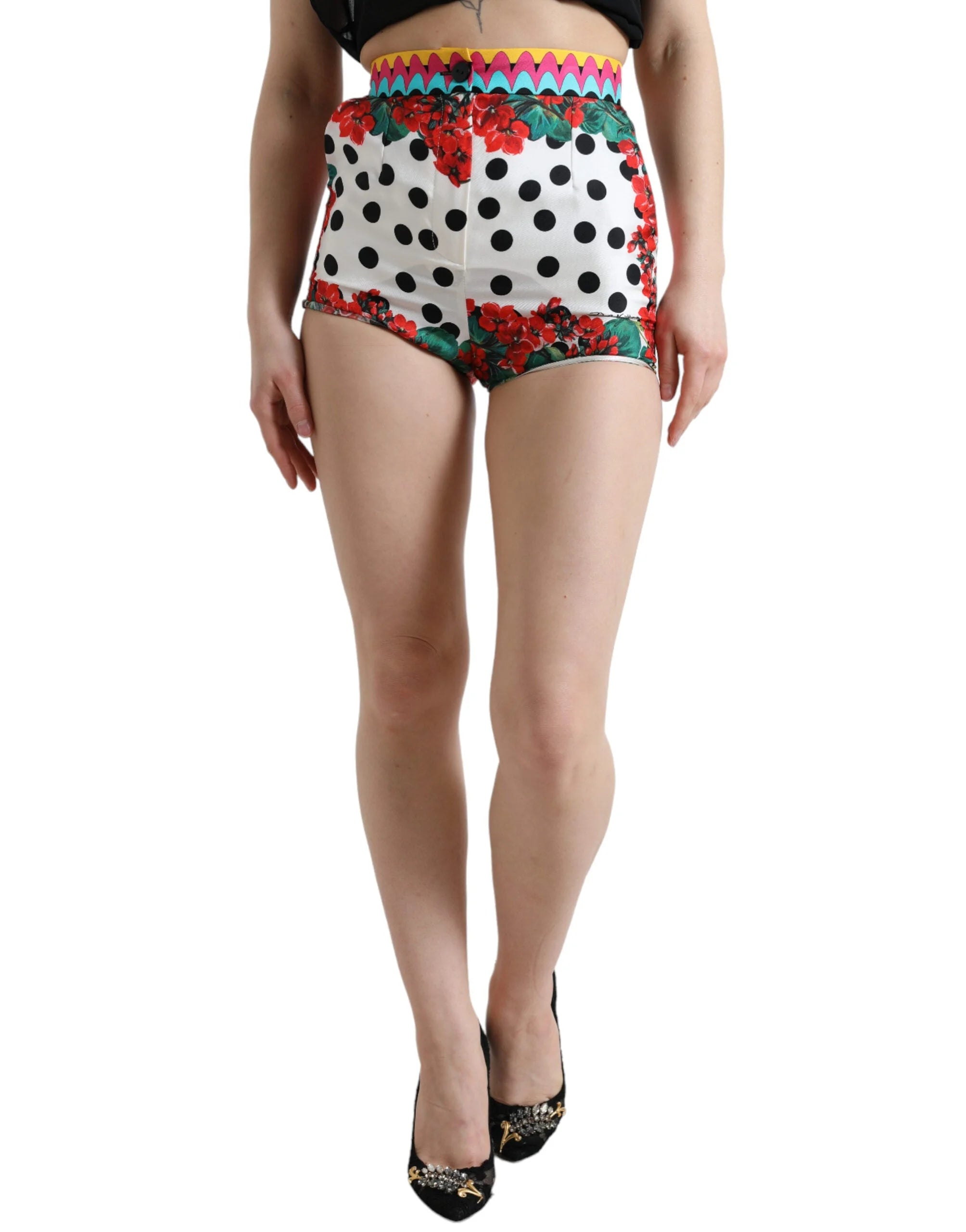Dolce & Gabbana Multicolor Floral Polka Dot Hot Pants Shorts - IT40|S - Short Trousers