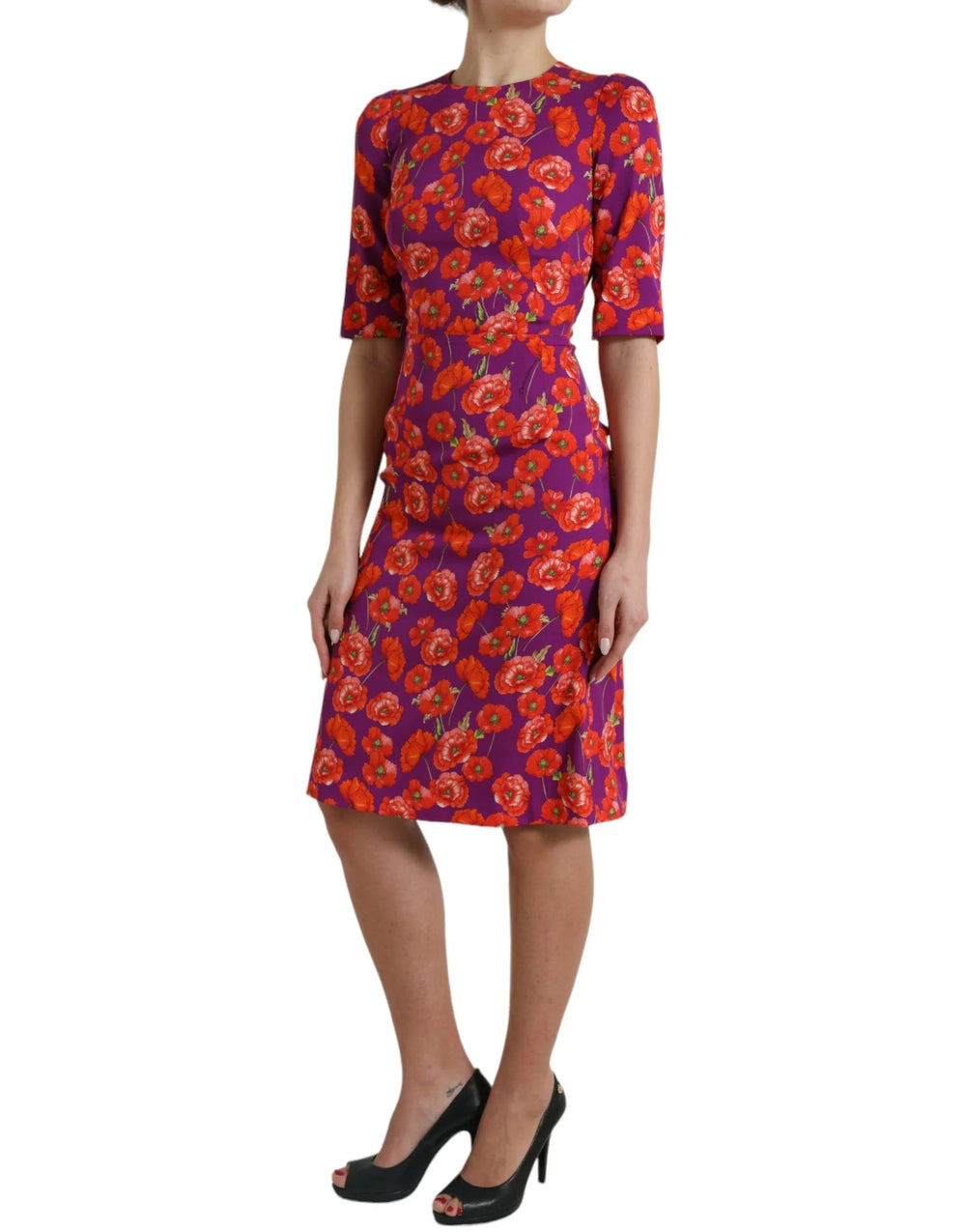 Dolce & Gabbana Multicolor Floral Poppy Print Sheath Dress - Dresses