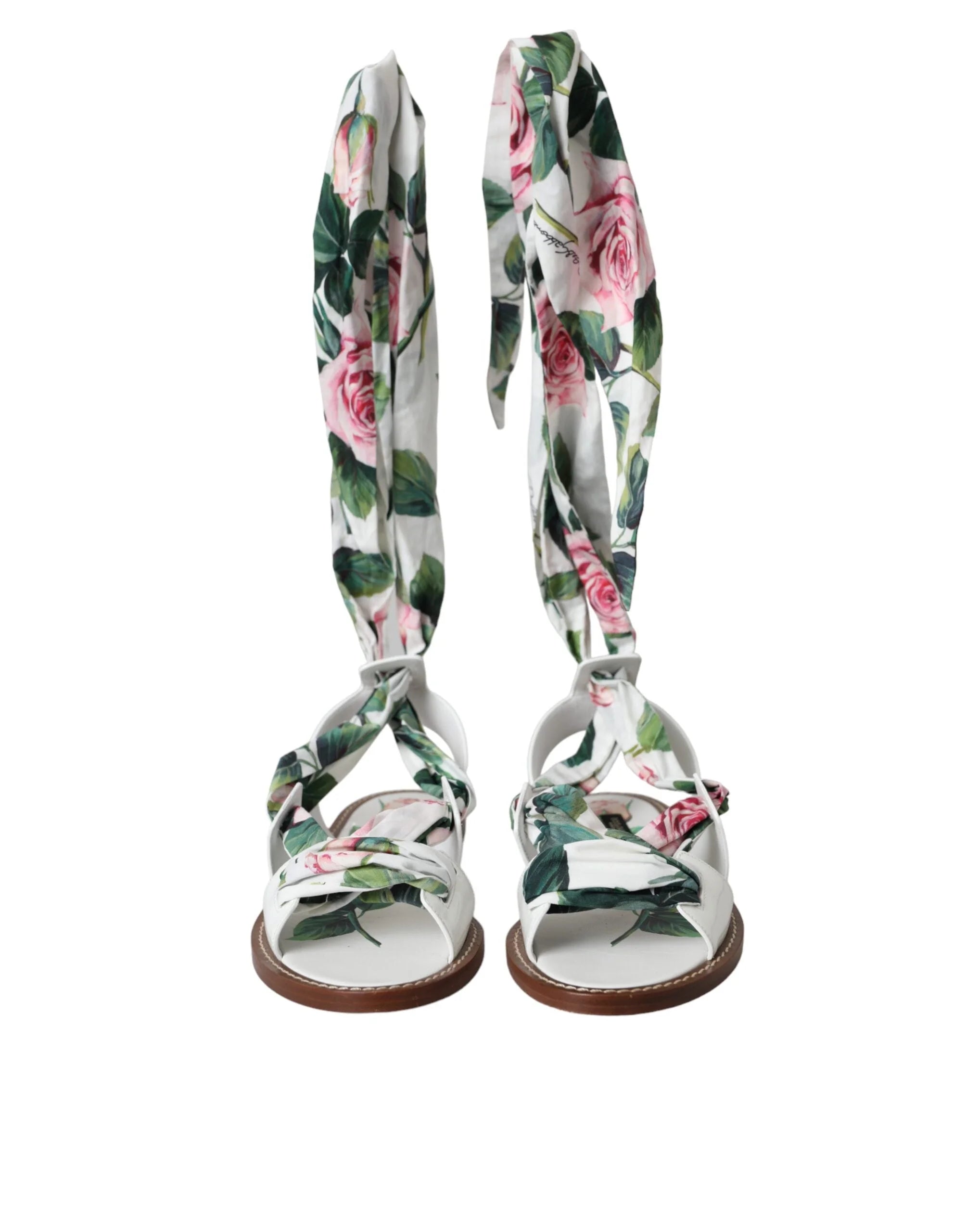 Dolce & Gabbana Multicolor Floral Print Ankle Wrap Sandals Shoes - EU37/US6.5 - Sandals